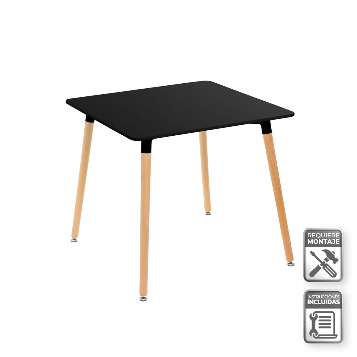 Tisch Schwarz natürlich 80 x 80 x 75 cm